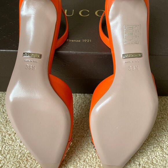 BNIB Authentic Gucci Studded Leather Slingback Pump Shoes Size 36 1/2 - Picture 5 of 6